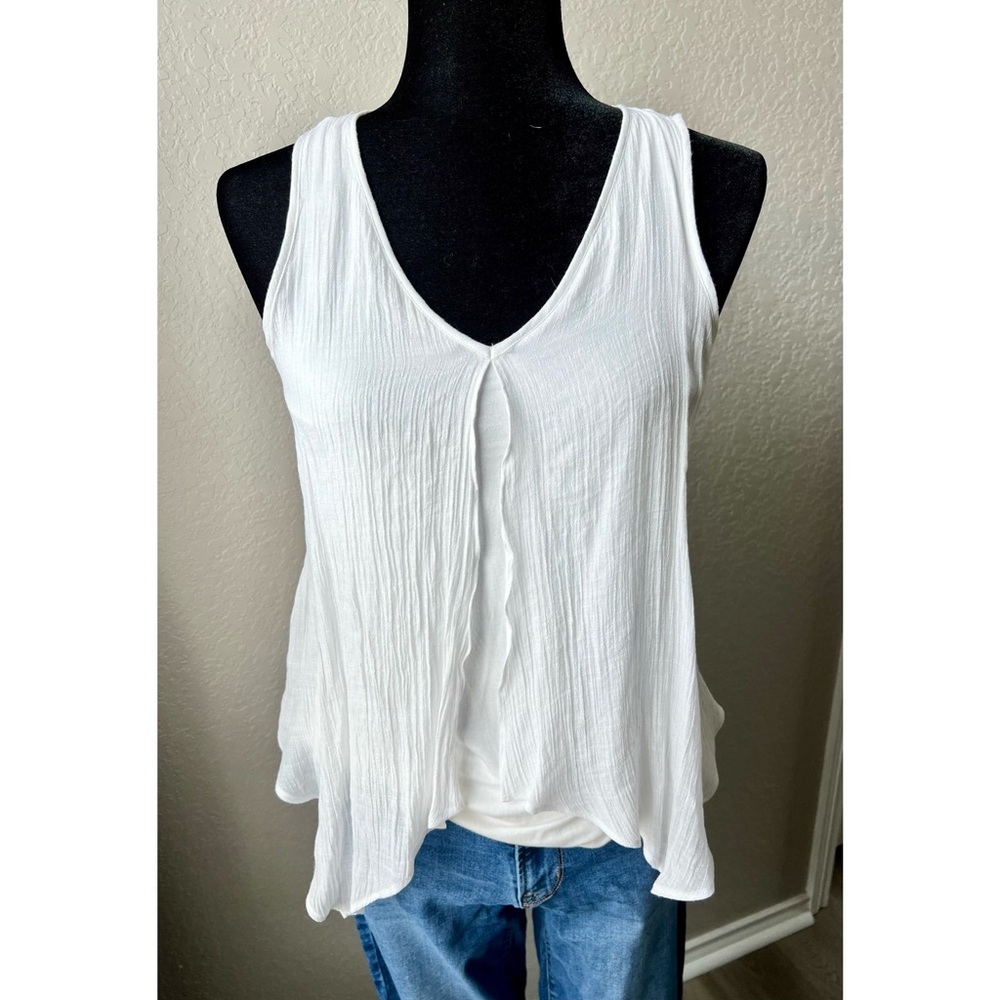White knit tank with sheer overlay